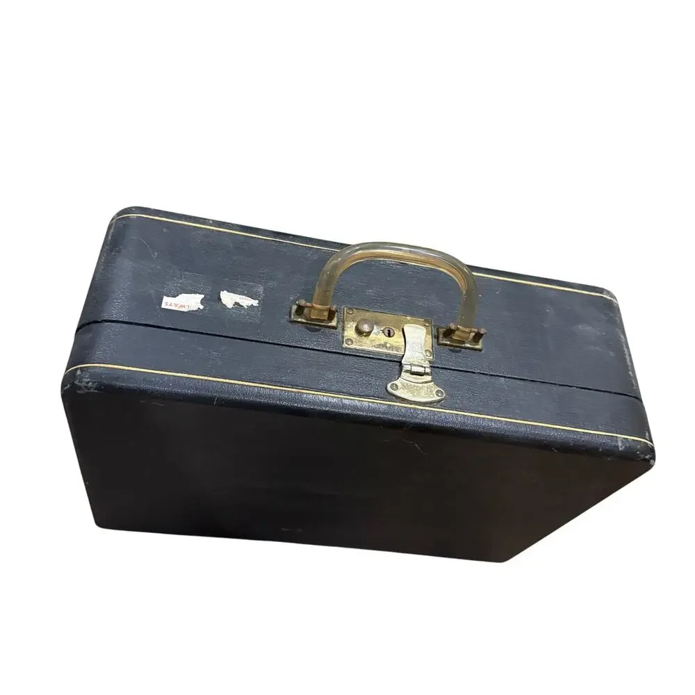 Vintage Leather? Luggage Lucite? Handle Travel lock W/ KEY Train Cosmetics Case